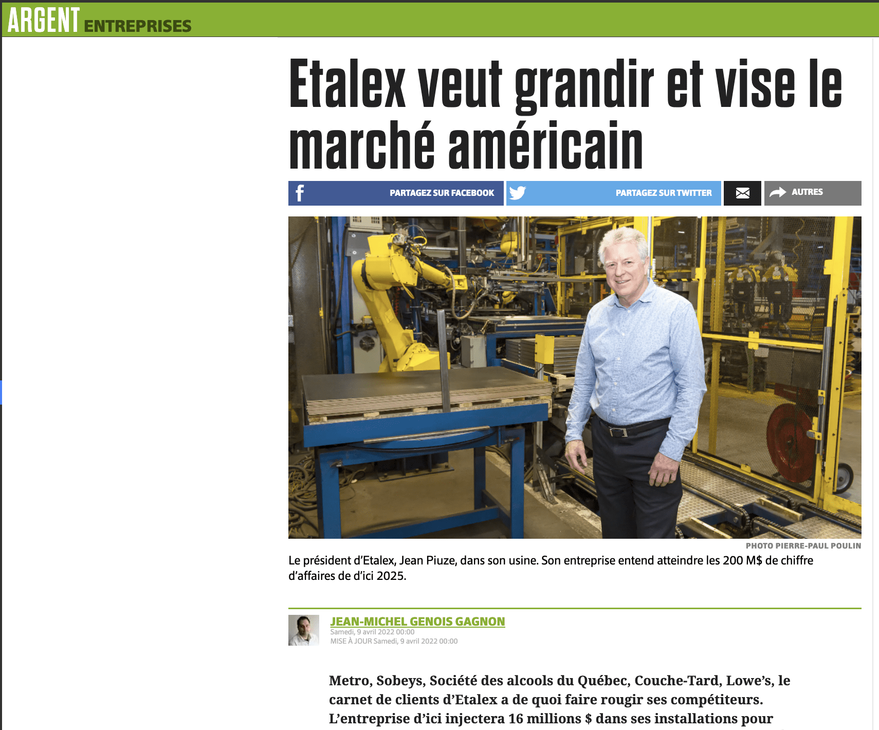 Article Journal de MTL, avril 2022