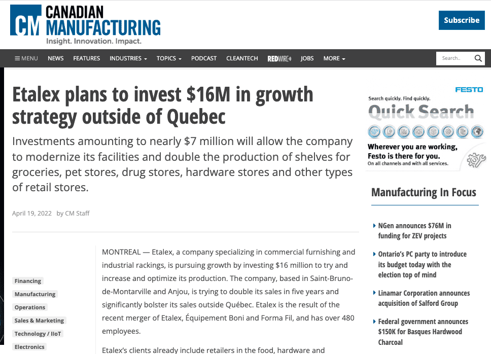 Article, Canadian Manufacturing